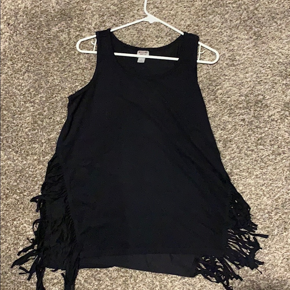 Black Velvet-style Blouse with Fringe